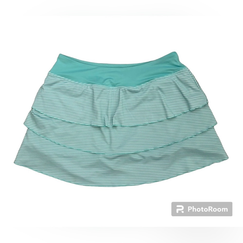 Kyodan Green And White Stripe Layered Ruffle Sport Athleisure Skirt P/S